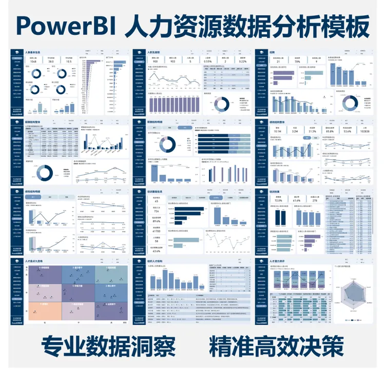 PowerBI公司人力资源数据分析模板剪辑基础提升效果技术快速软件