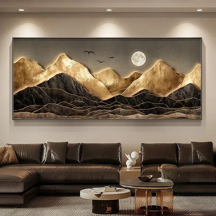 现代轻奢客厅装饰画高级感背有靠山沙发背景墙挂画2025新款山水画