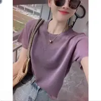【有运费补贴】暗紫色夏季和纸纱宽松冰感针织上衣