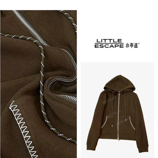 小乖逃休闲时尚绿色外套连帽白色线线螺旋帽绳百搭款S25672