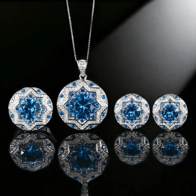 合金锆石吊坠 新款圆形气质轻奢套装戒指耳钉项链吊坠饰品链子