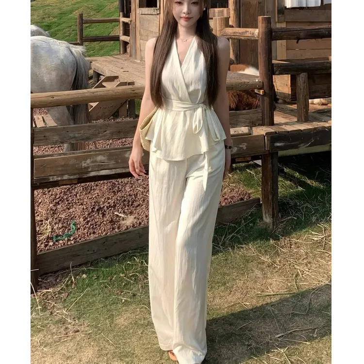 INS风韩系风轻熟风韩版时尚套装小众减龄宽松上衣夏季阔腿裤显瘦