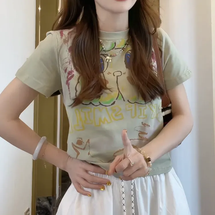 【胖嘟嘟】夏季新款百搭时尚修身可爱出行印花短袖LK2503372