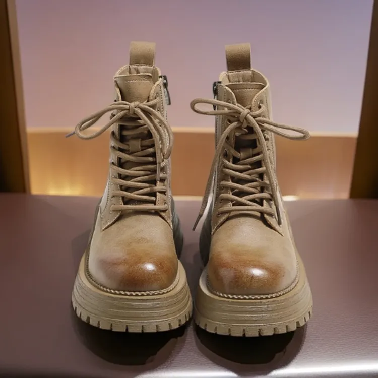 SANFU/三福马丁靴女2025新款松糕厚底增高英伦风时尚百搭爆款短靴