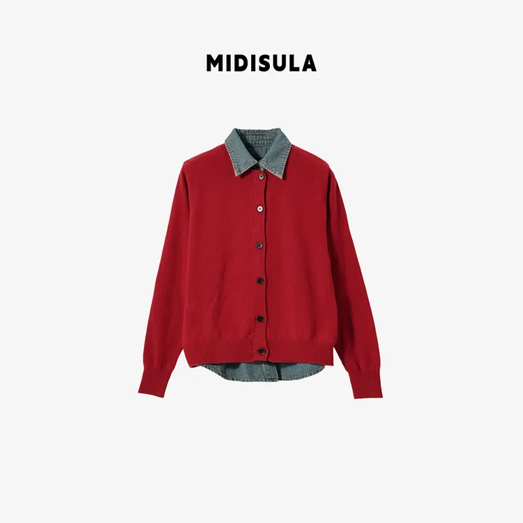 MDSL·冬季韩系高品质INS风通勤百搭显瘦牛仔衬衫领羊毛衫#02467
