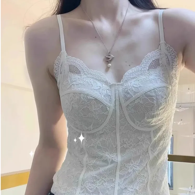 加绒蕾丝吊带背心女带胸垫秋冬美背内衣打底衫保暖背心西装内搭