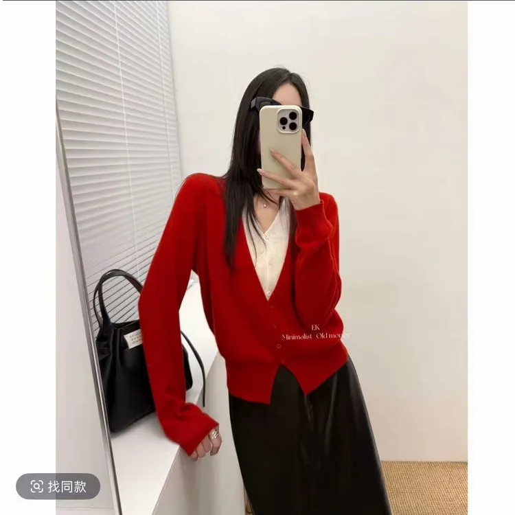 高级质感假两件针织开衫女秋冬温柔气质内搭外穿毛衣