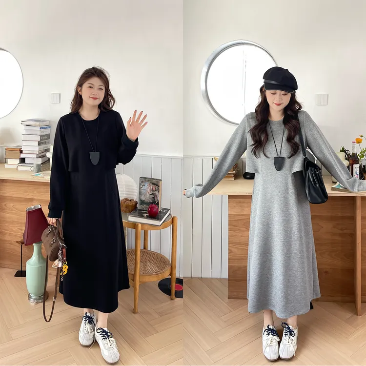 裂渡宣宣【晚风八音盒】微胖大码女秋百搭收腰针织连衣裙ZY507R34