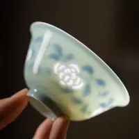富玉蔚蓝缠枝杯（气窑）主人杯单杯品茗杯茶杯手绘景德镇茶器