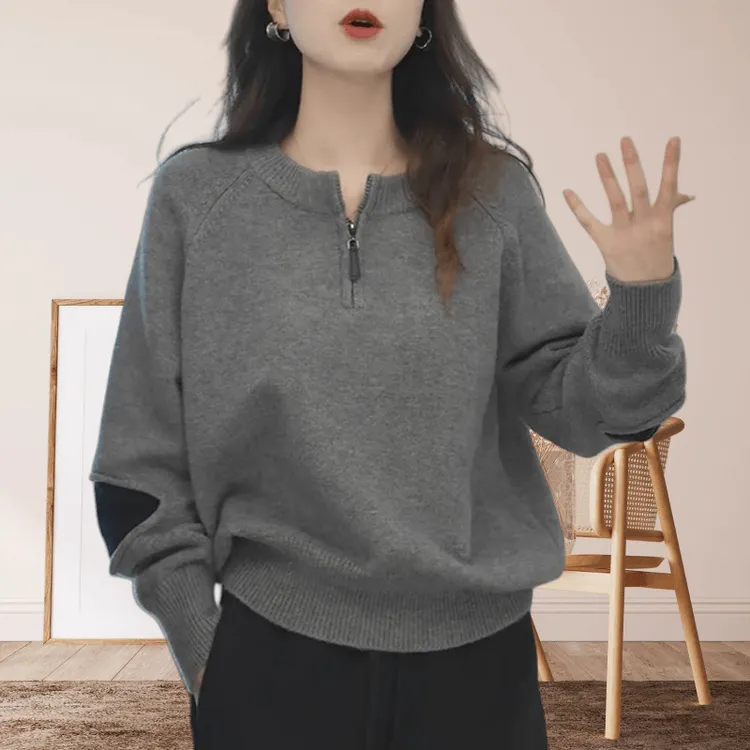 冬季新款宽松显瘦百搭撞色设计简约时髦针织衫女慵懒风高级感毛衣