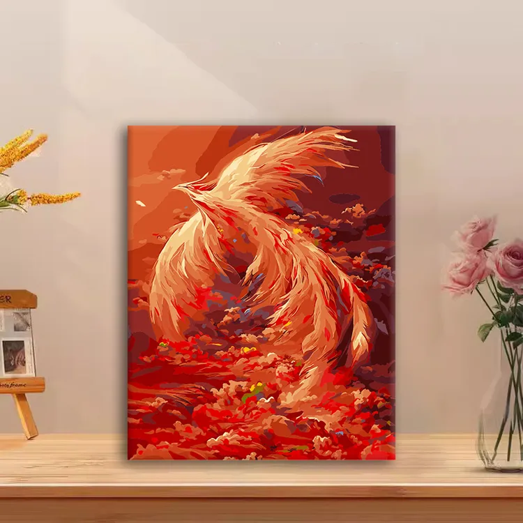 (凤凰火社集）diy数字油画红线条手工填涂色解压治愈丙烯装饰画