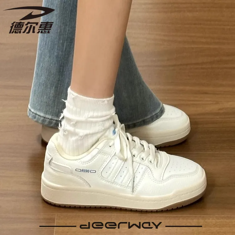 双11好物4cm！德尔惠厚底增高板鞋2025加绒小白鞋休闲运动鞋子棉鞋