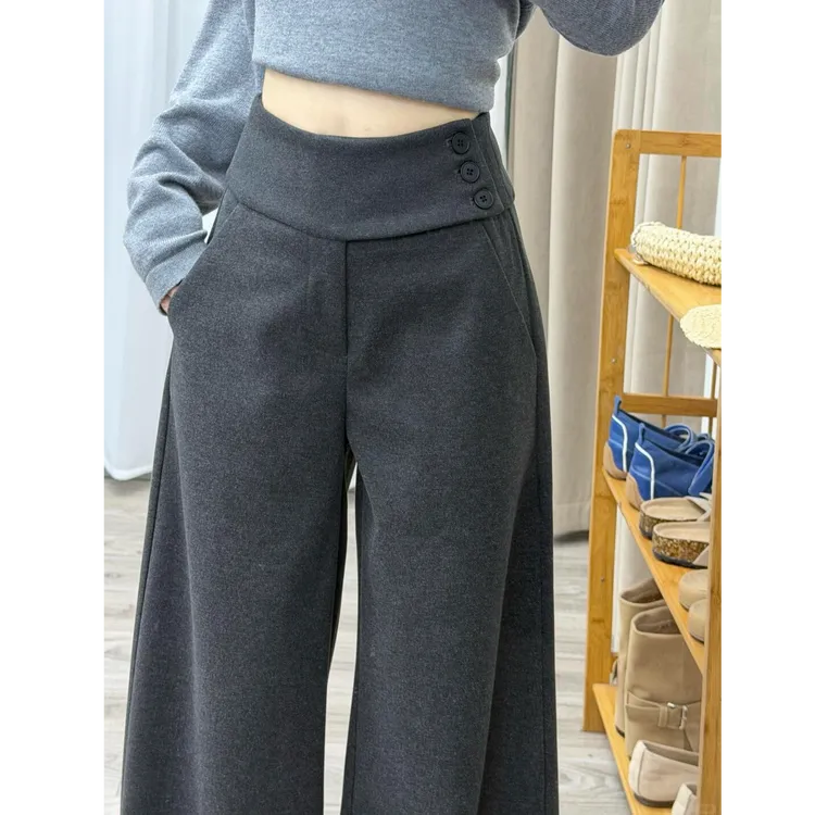 美式灰色宽松阔腿休闲裤女秋冬新款垂感百搭显瘦西裤高腰运动拖地