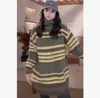 [麦霓定制]高领撞色设计条纹宽松毛衣2629