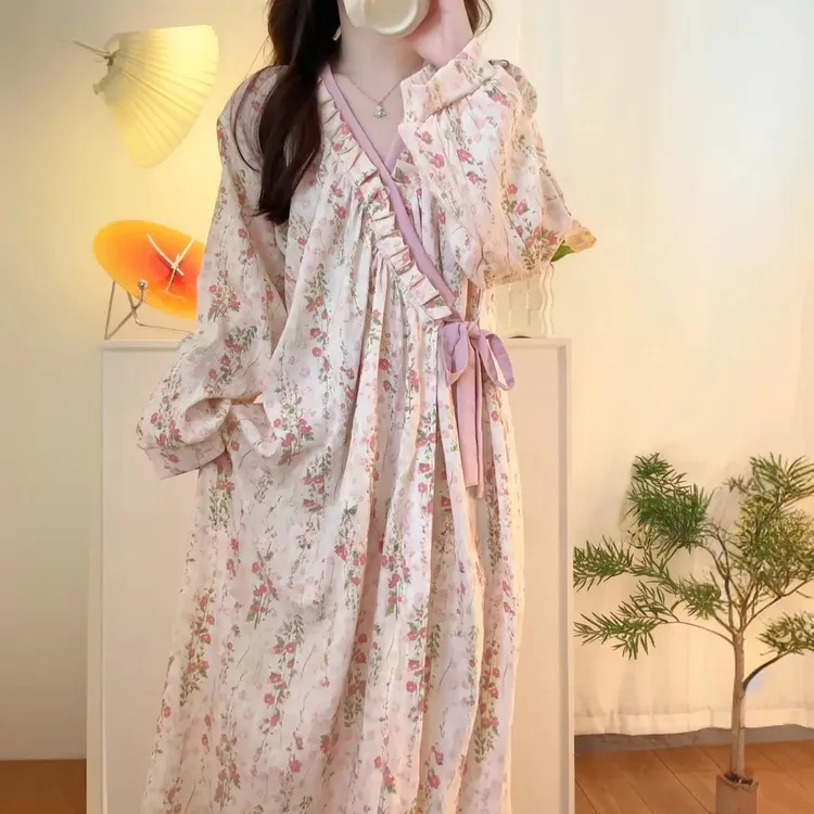 春秋季新款睡袍女爆款睡衣2025居家薄款国风樱花浴袍汉元素睡裙夏