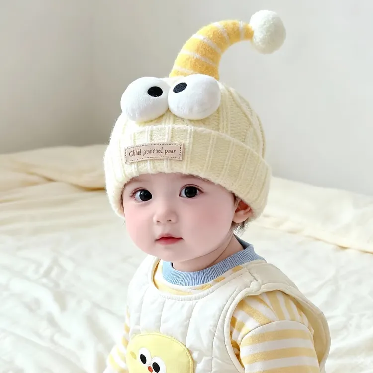 婴儿帽子秋冬季保暖加厚针织套头帽男女宝宝出游防风小月龄毛线帽