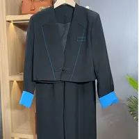 01女新款双色西装拼接撞色两件套西服套装