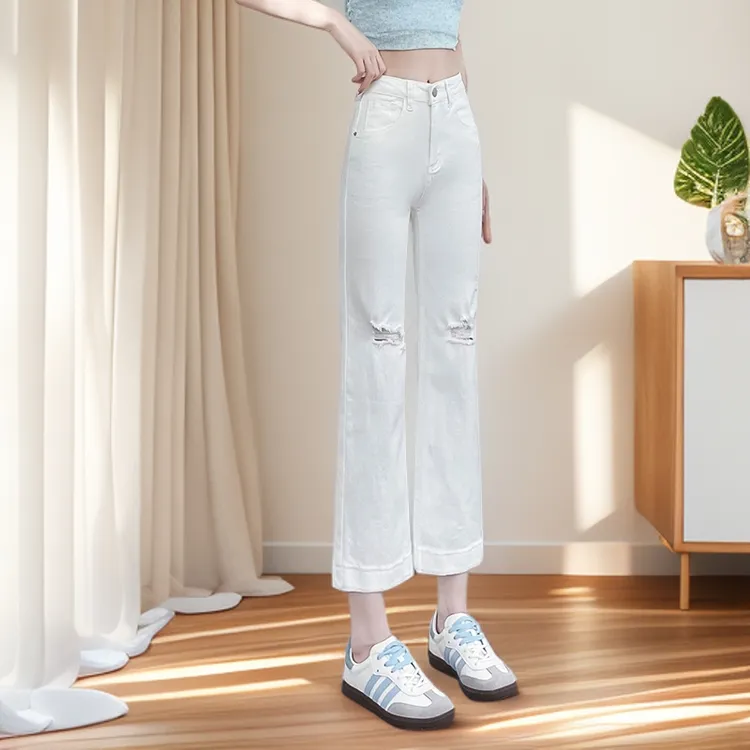 九分破洞直筒牛仔裤女显瘦高腰夏季薄款宽松小个子春夏气质6867