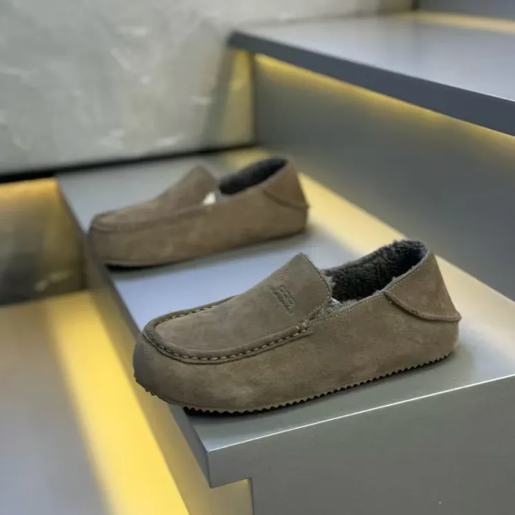 冬季新款加绒保暖一脚蹬懒人乐福鞋舒适可踩两穿豆豆男鞋软底潮流