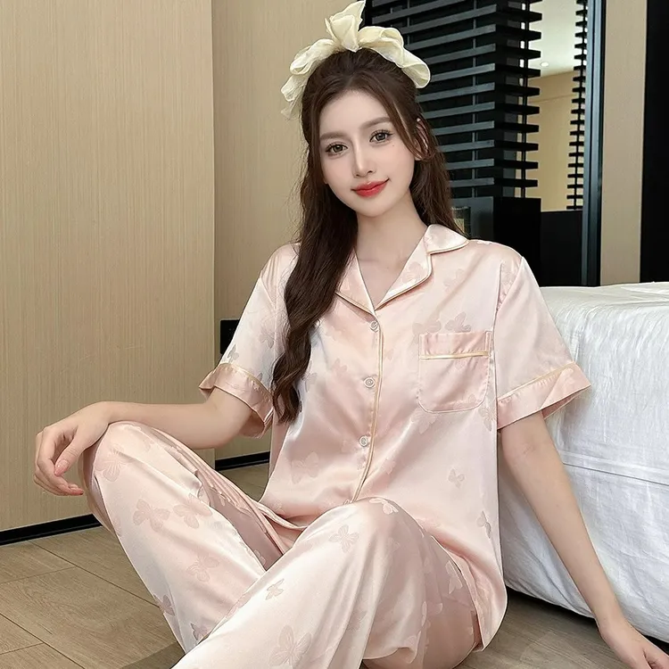高级感冰丝睡衣三件套春秋款长袖2025年新款夏季薄款带胸垫睡裙