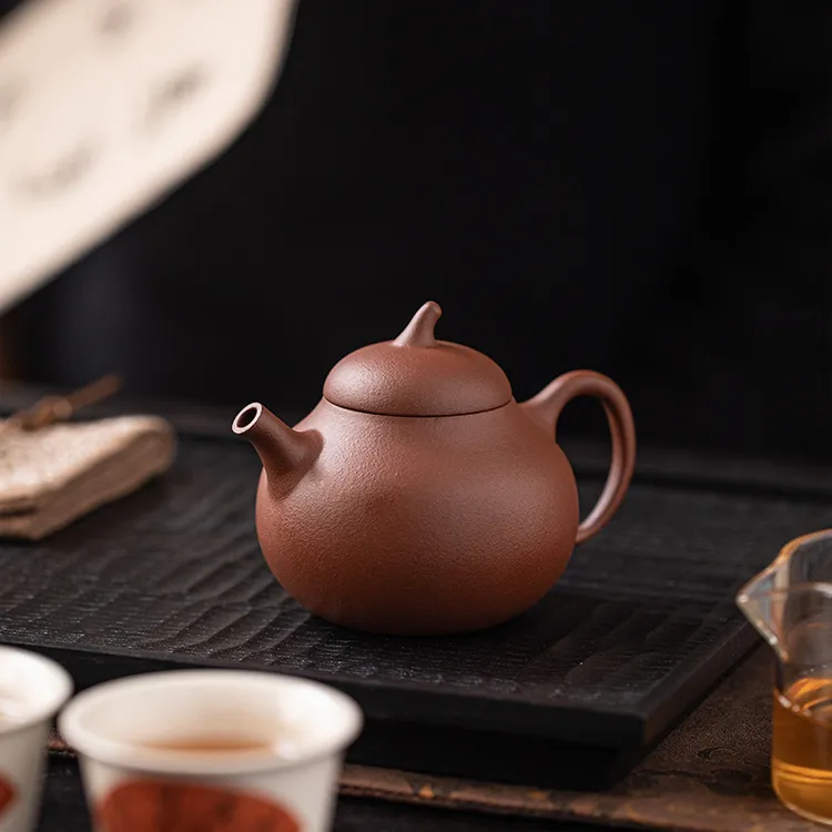 【樱花好物专属】茶瓷原矿紫砂半手工朱泥茄瓜壶135ML+礼盒