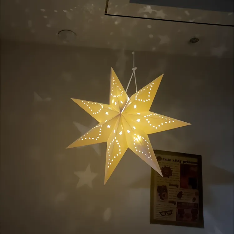 纸星星吊灯女生卧室装饰灯五角星镭射灯挂件创意个性氛围感小夜灯