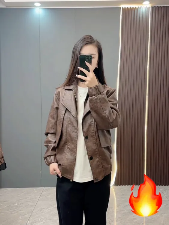 新款假两件PU皮衣外套男士修身百搭潮流痞帅青年加厚保暖休闲夹克