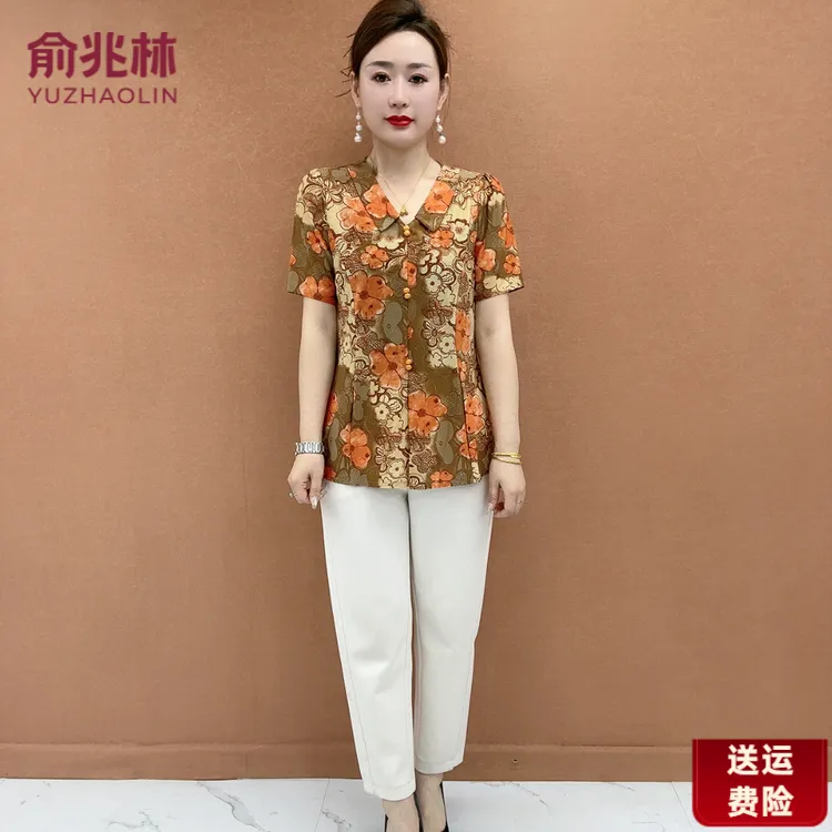 爆款中老年夏装女上衣女款2025短袖夏季薄款旅游出行衣服大码T恤