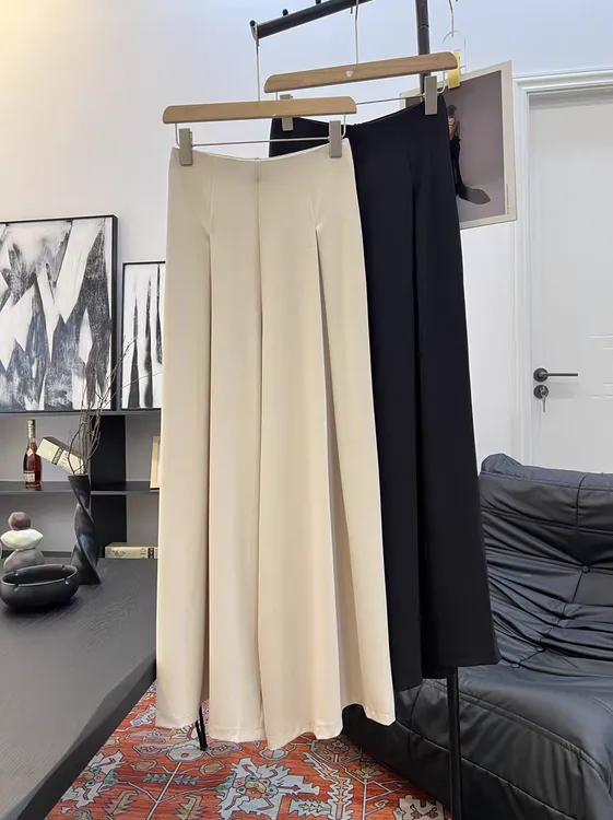 (现货+运险)夏季新款莱赛尔冰丝通勤简约纯色高腰遮跨休闲拖地裤