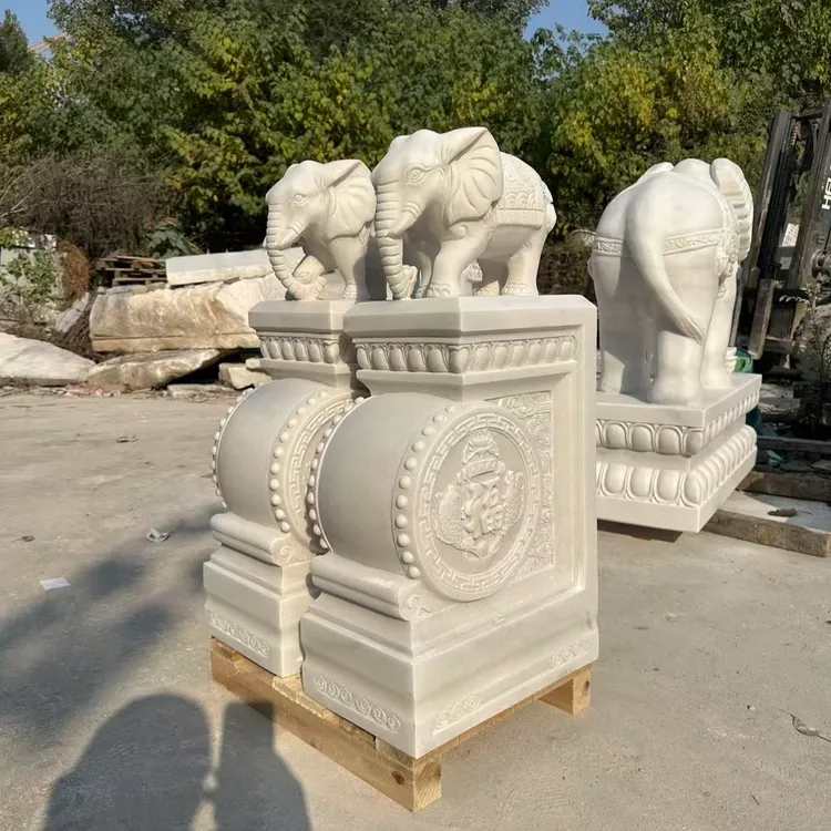 石雕汉白玉门墩抱鼓石一对石鼓大象青石貔貅别墅家用门口招财摆件