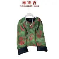 【香】Q3144新中式国风复古印花双面穿皮衣外套长袖秋装上衣