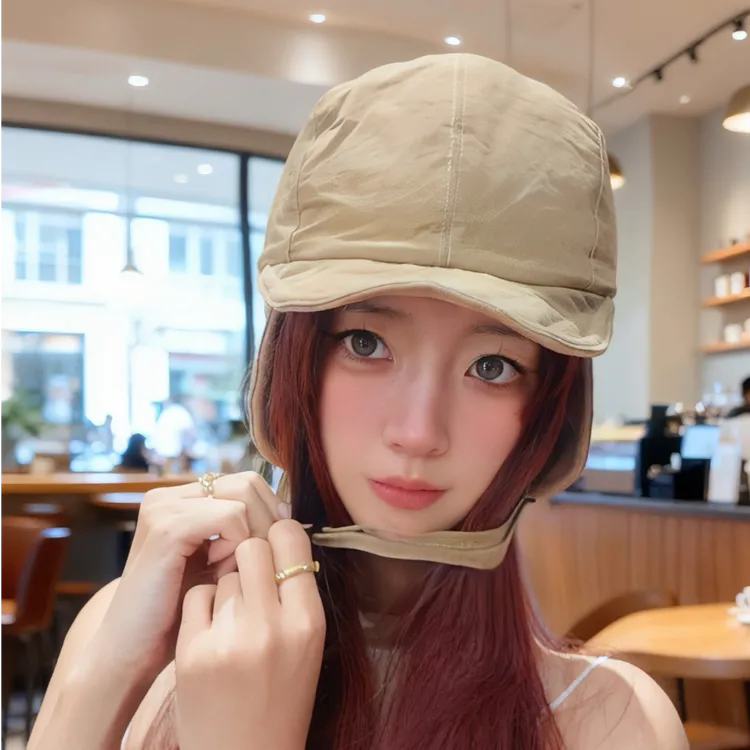 2025日系秋冬季女百搭户外休闲鸭舌帽防风护耳保暖帽子复古时尚帽