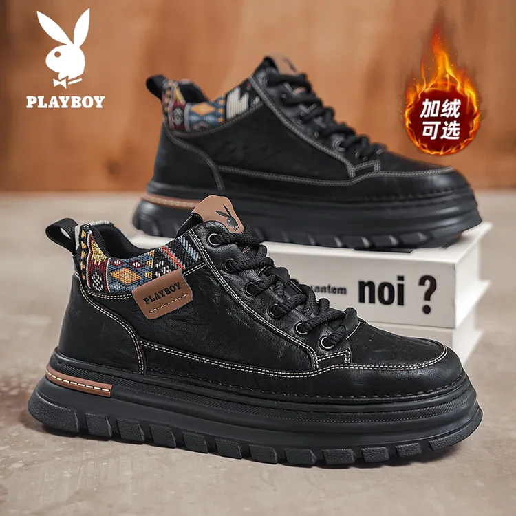 花花公子男鞋秋季高级感潮牌复古男士马丁鞋厚底增高运动休闲皮鞋