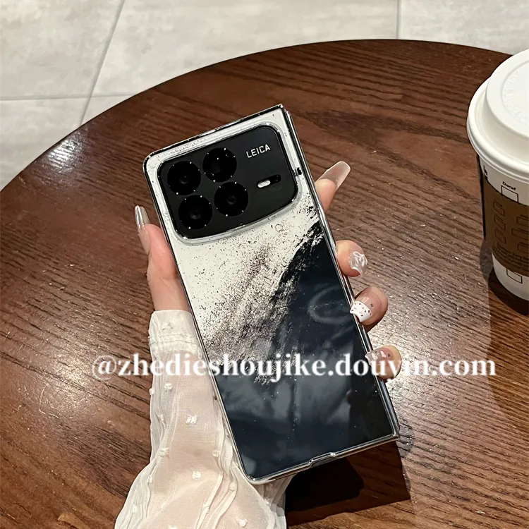 适用小米mixfold4手机壳fold4折叠屏新款高级黑白水墨画玻璃硬壳