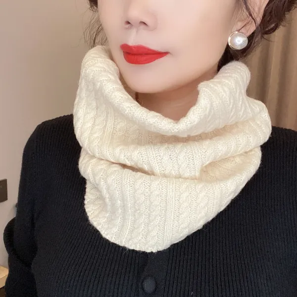秋冬新款多功能百搭挂耳麻花纹纯色保暖套头围脖女