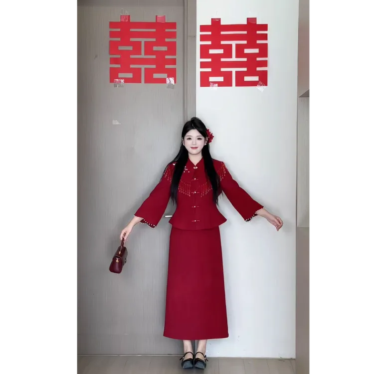 【秀影流光】大码女装微胖mm新中式国风云肩外套半身裙套装DM32891