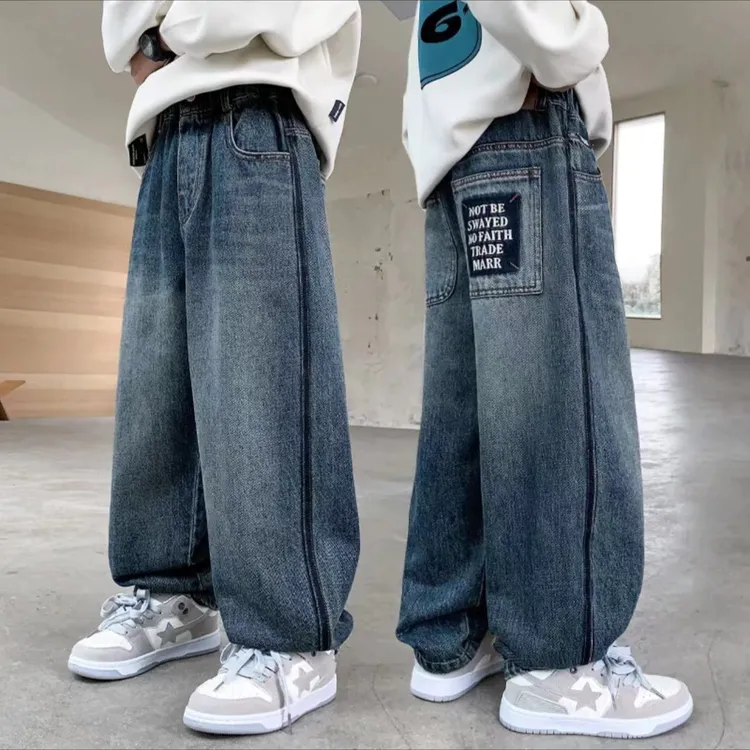 秋上新~2025新款中大童韩版时尚休闲牛仔裤港风范00283