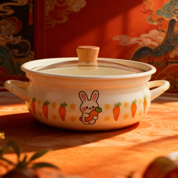 2025新品搪瓷汤锅卷边海鲜锅聚会小火锅精致奶锅平底搪瓷锅带盖
