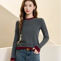 ''摩登经纬''秋冬必入~韩系双面绒撞色条纹长袖！Y055