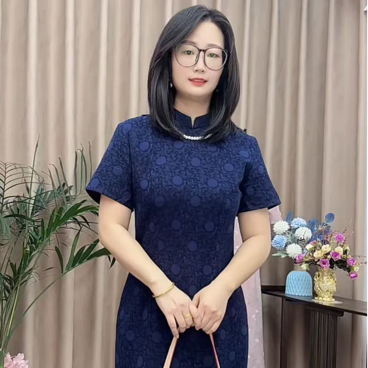 【明月】藏青色国风修身显瘦改良旗袍-裙长1.2米