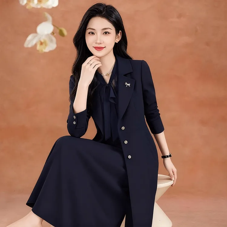 长袖连衣裙女2025超火两件套秋装风衣高端贵夫人重要场合套装裙子