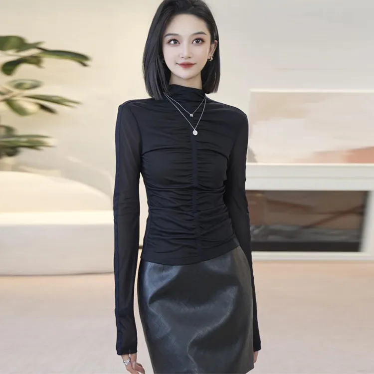 哥弟阿玛施正品2025秋装新款极简风修身显瘦长袖T恤女上衣打底衫