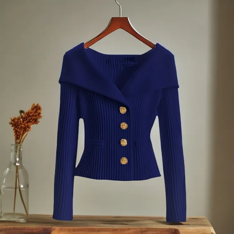 早秋韩系慵懒风独特别致气质上衣高级感超好看百搭蓝色针织衫女