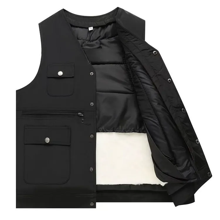 秋冬季羊皮毛一体马甲抗寒保暖纯羊皮马甲羊毛坎肩爸爸装多兜纽