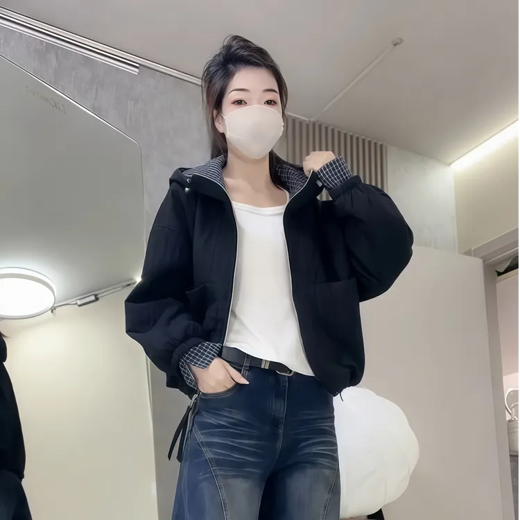 2025新款二棉棉服短外套上衣女士长袖常规拼接休闲风秋季女韩版