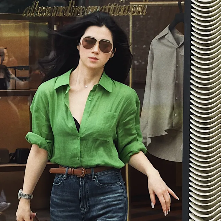 【气泡咕噜咕噜】苎麻衬衫法式高级感时尚薄款防晒衬衫女Y8440