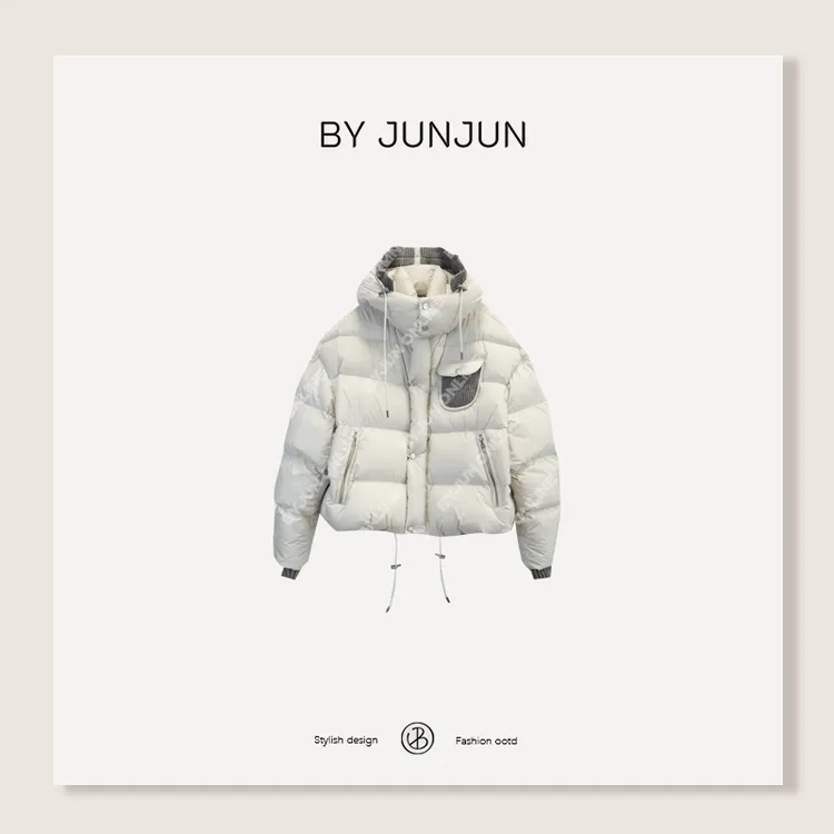 ByJunjun2025冬季新款高级定制连帽灰天鹅鹅绒服保暖减龄外套