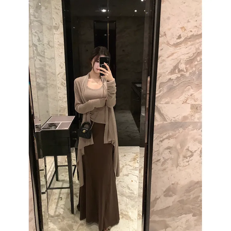 【现货专属】早秋百搭慵懒风套装宽松休闲长袖三件套开衫背心00140