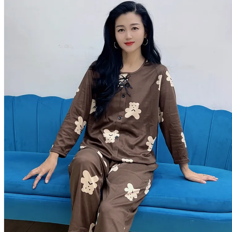 花女人2526洋气时尚长袖蝴蝶结休闲女士网红花色喜庆宽松家居套装