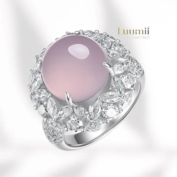 LUUMII「露美」绛·缃｜玉髓S925银项链冰粉紫豪华女士时尚经典戒指